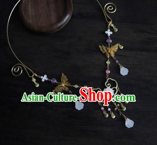 Chinese Ancient Palace Jewelry Accessories Traditional Classical Hanfu Lotus Necklace for Women