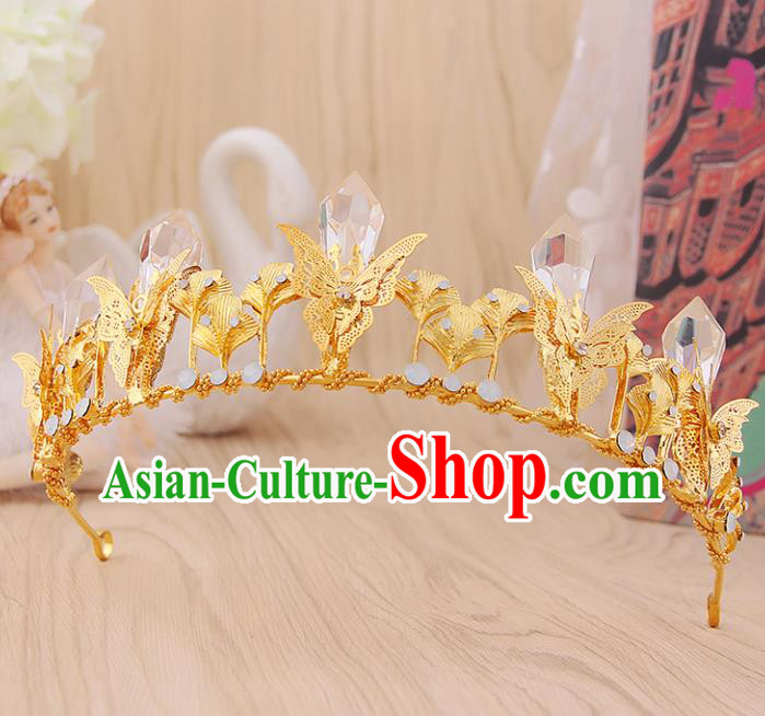 Top Grade Handmade Hair Accessories Classical Golden Butterfly Royal Crown for Women