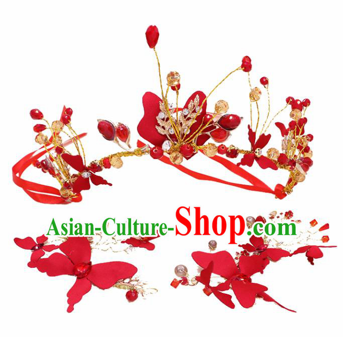 Top Grade Handmade Hair Accessories Classical Bride Red Royal Crown for Women