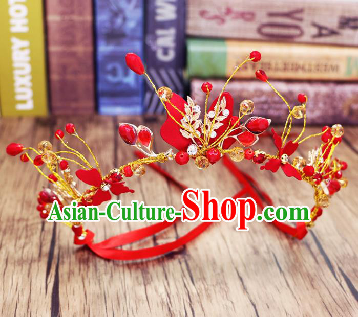 Top Grade Handmade Hair Accessories Classical Bride Red Royal Crown for Women