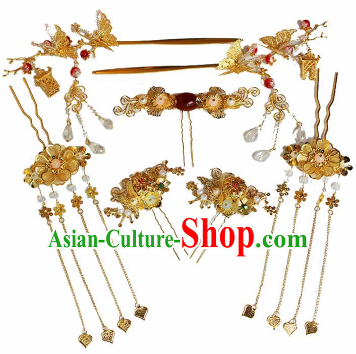 Chinese Ancient Bride Wedding Hair Accessories Traditional Classical Agate Hair Clip Tassel Hairpins for Women