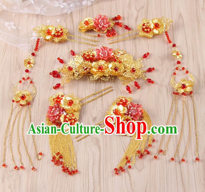 Chinese Ancient Bride Wedding Hair Accessories Traditional Hair Comb Tassel Hairpins for Women