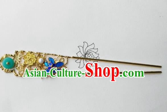 Chinese Ancient Palace Hair Accessories Traditional Classical Blueing Golden Hairpins for Women