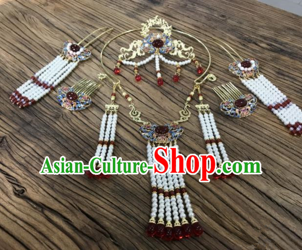 Chinese Ancient Hair Accessories Complete Set Traditional Tassel Hairpins Necklace for Women