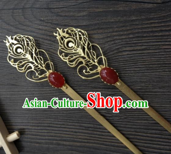 Chinese Ancient Princess Hair Accessories Traditional Agate Golden Hairpins for Women