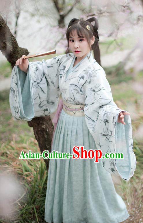 Traditional Chinese Ancient Peri Green Hanfu Dress Jin Dynasty Aristocratic Lady Historical Costume for Women