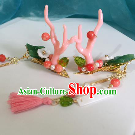 Chinese Ancient Hanfu Hair Accessories Traditional Pink Dragon Horn Hair Claws Hairpins for Women