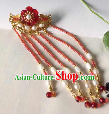 Chinese Ancient Hanfu Hair Accessories Traditional Red Beads Tassel Hair Claws Hairpins for Women