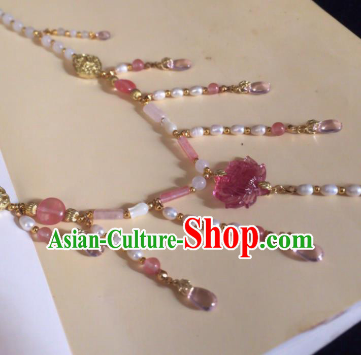 Chinese Ancient Hanfu Jewelry Accessories Traditional Pearls Tassel Lotus Necklace for Women
