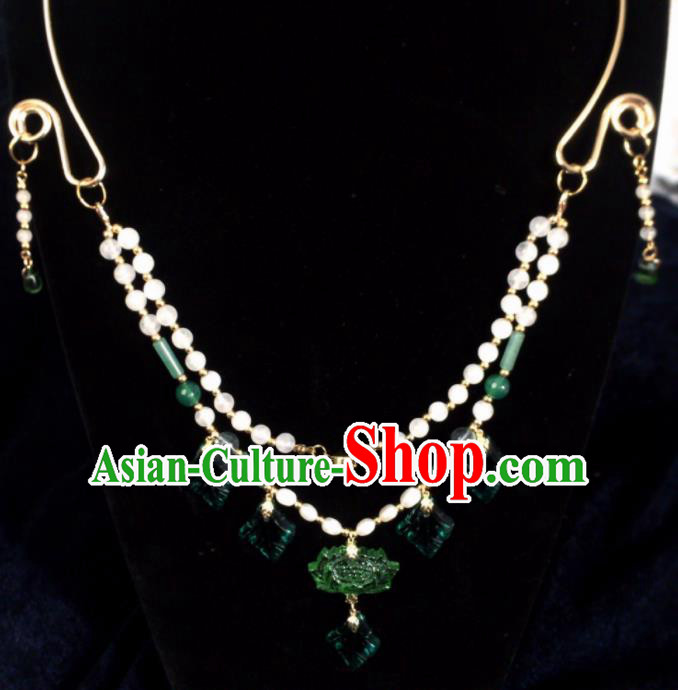 Chinese Ancient Hanfu Jewelry Accessories Traditional Tassel Green Lotus Necklace for Women