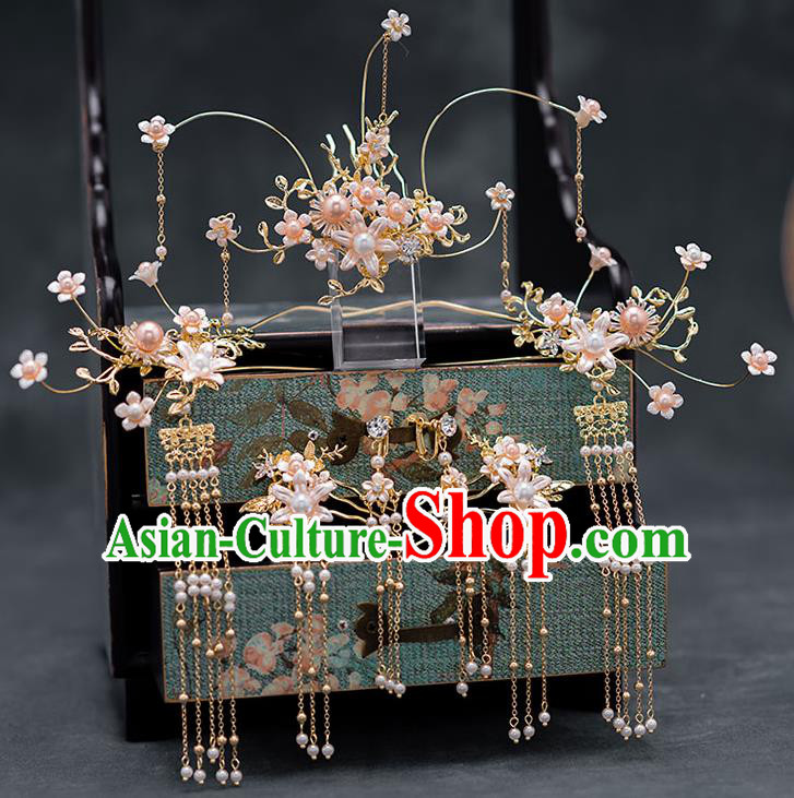 Chinese Ancient Hanfu Hair Accessories Traditional Pearls Phoenix Coronet Wedding Hairpins for Women