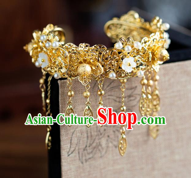 Chinese Ancient Hanfu Jewelry Accessories Traditional Golden Flowers Tassel Bracelet for Women