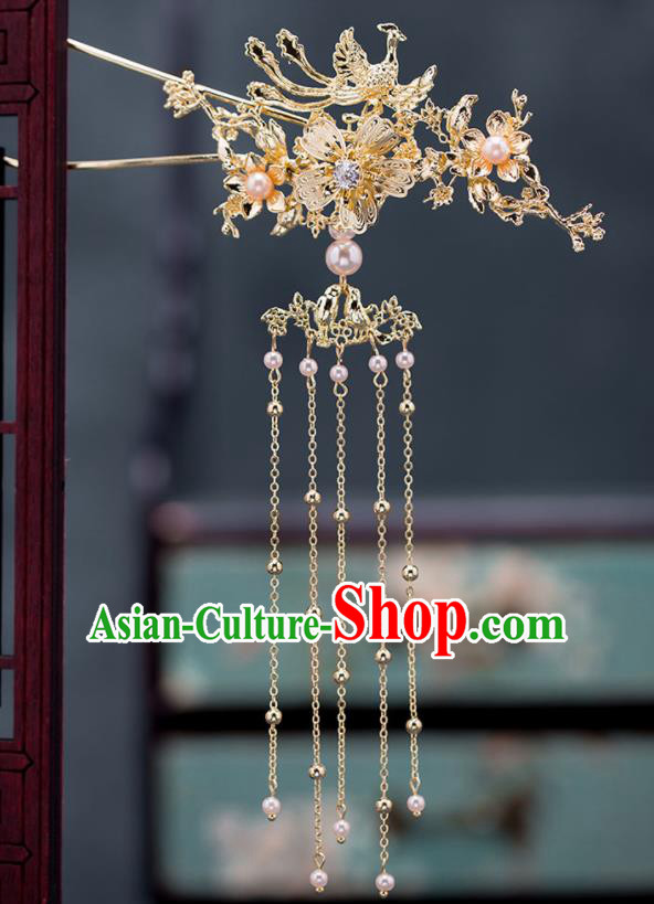Chinese Ancient Hanfu Wedding Hair Accessories Traditional Bride Tassel Step Shake Hairpins Hair Clips for Women