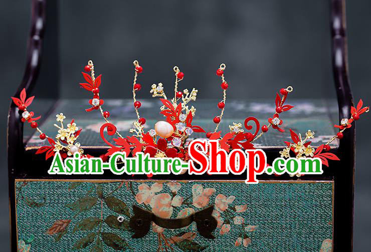 Chinese Ancient Hanfu Hair Accessories Traditional Wedding Red Leaf Hair Comb Hairpins for Women