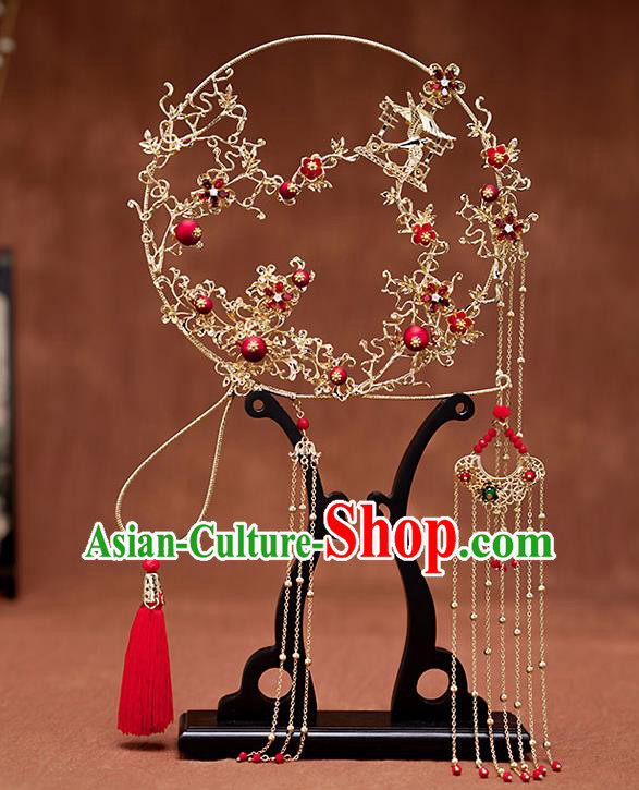 Chinese Ancient Wedding Accessories Traditional Bride Tassel Palace Fans for Women