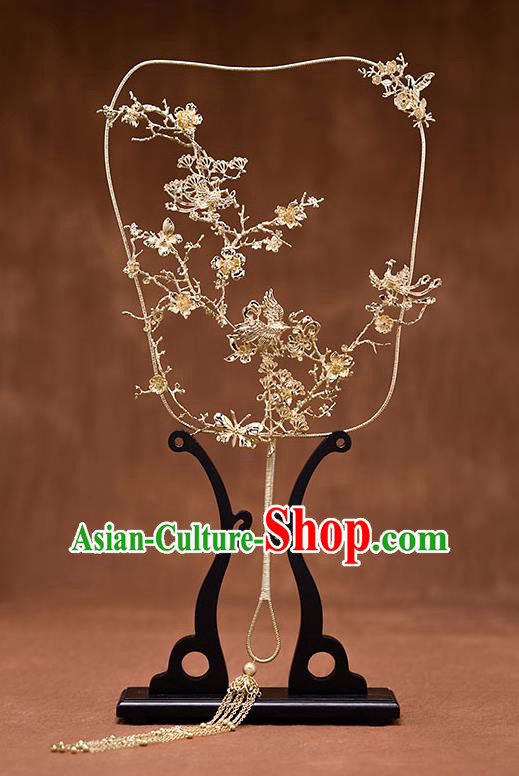 Chinese Ancient Wedding Accessories Traditional Bride Golden Palace Fans for Women