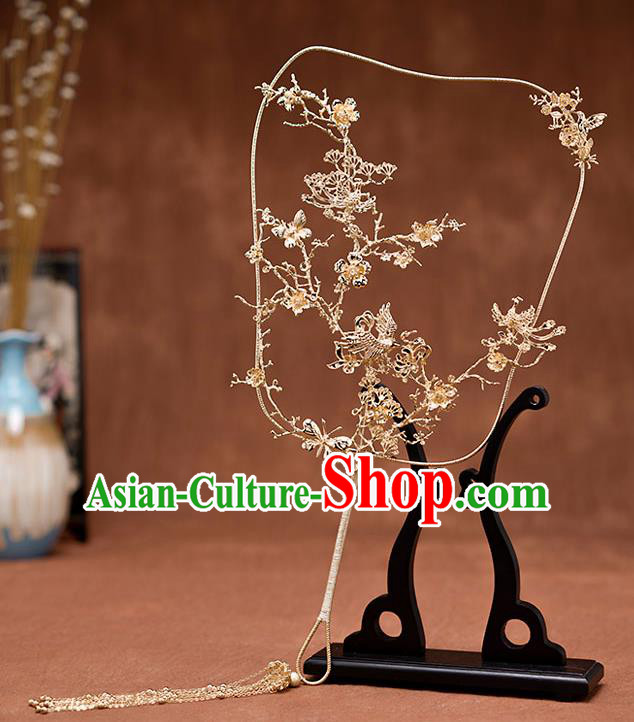 Chinese Ancient Wedding Accessories Traditional Bride Golden Palace Fans for Women