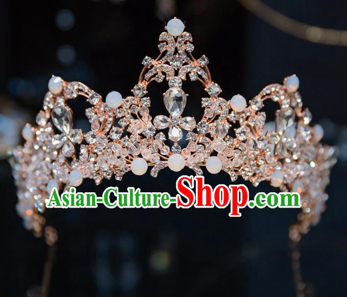 Handmade Baroque Hair Accessories Princess Wedding Champagne Crystal Royal Crown for Women
