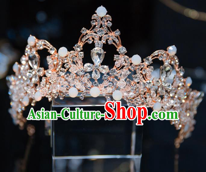 Handmade Baroque Hair Accessories Princess Wedding Champagne Crystal Royal Crown for Women