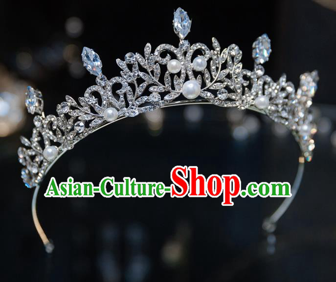Handmade Baroque Hair Accessories Princess Wedding Pearls Crystal Royal Crown for Women