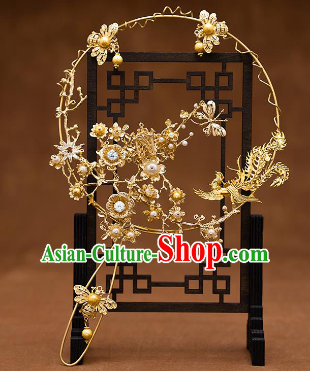 Chinese Ancient Bride Accessories Traditional Wedding Classical Palace Fans for Women