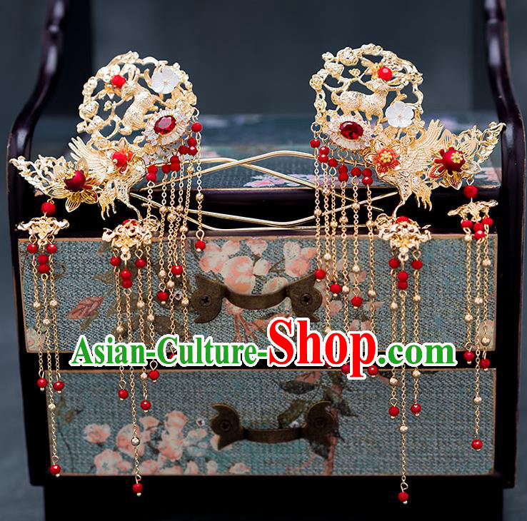 Chinese Ancient Wedding Hair Accessories Traditional Hanfu Tassel Hairpins Palace Phoenix Coronet for Women