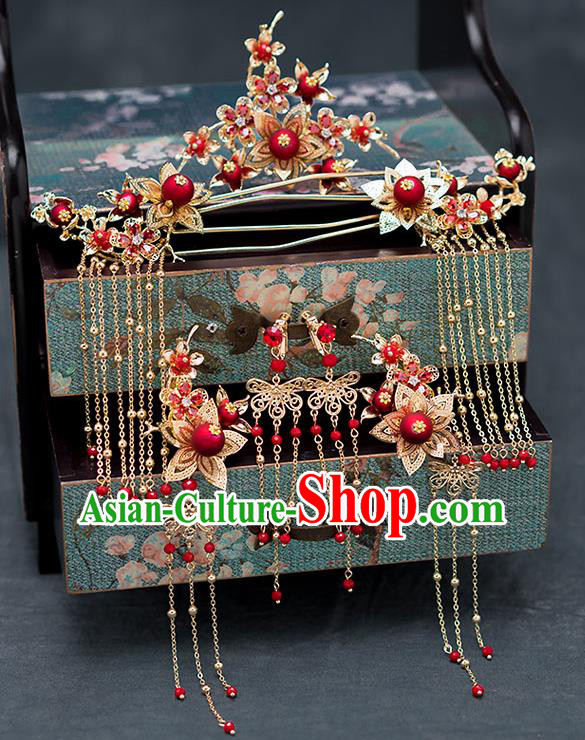 Chinese Ancient Wedding Hair Accessories Traditional Hanfu Tassel Hairpins Palace Hair Comb for Women