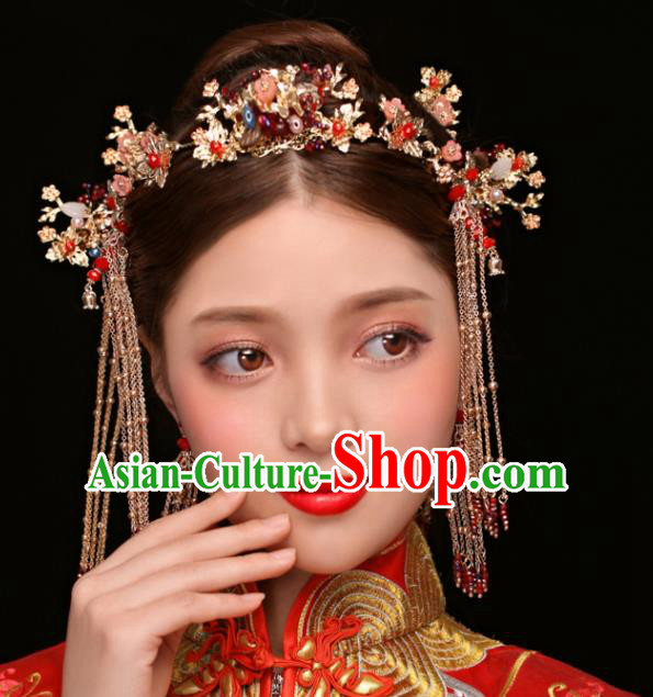 Chinese Ancient Wedding Phoenix Coronet Hair Accessories Traditional Hanfu Tassel Hairpins for Women