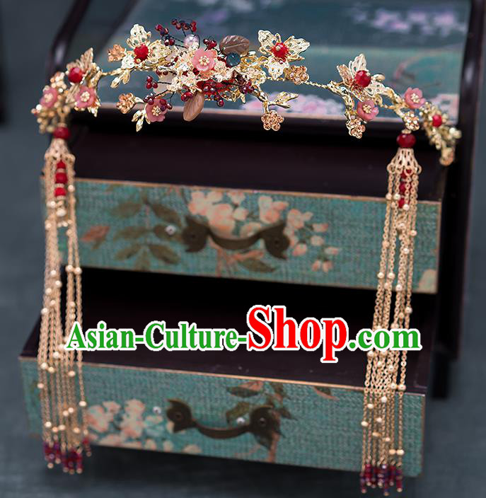 Chinese Ancient Wedding Phoenix Coronet Hair Accessories Traditional Hanfu Tassel Hairpins for Women