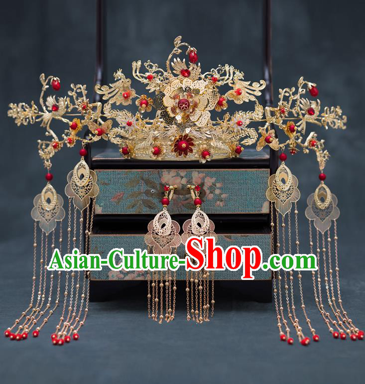 Chinese Ancient Queen Phoenix Coronet Hair Accessories Traditional Hanfu Tassel Hairpins for Women