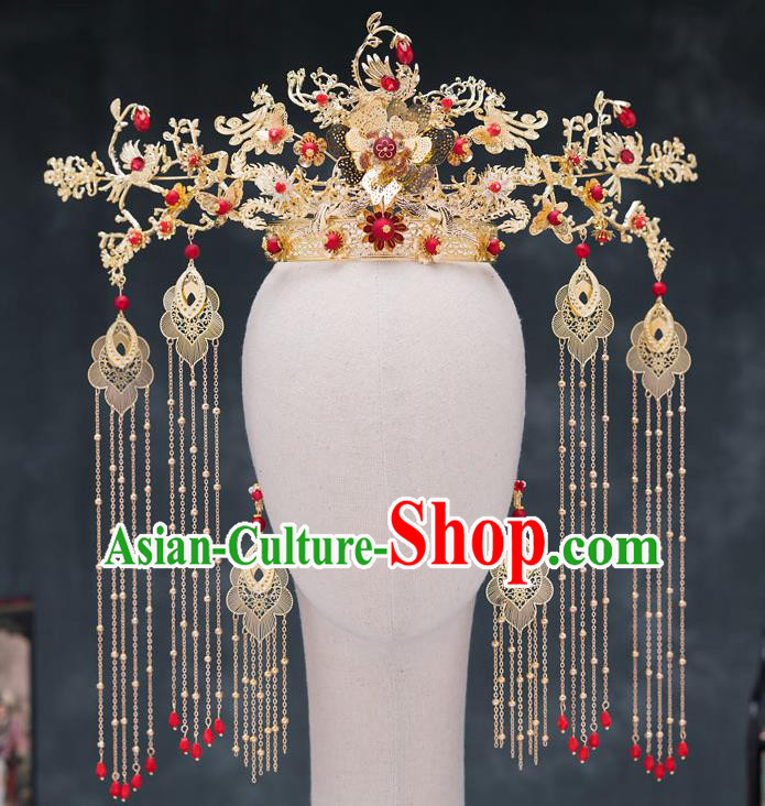 Chinese Ancient Queen Phoenix Coronet Hair Accessories Traditional Hanfu Tassel Hairpins for Women