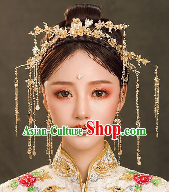 Chinese Ancient Queen Golden Hair Clasp Hair Accessories Traditional Hanfu Tassel Hairpins for Women