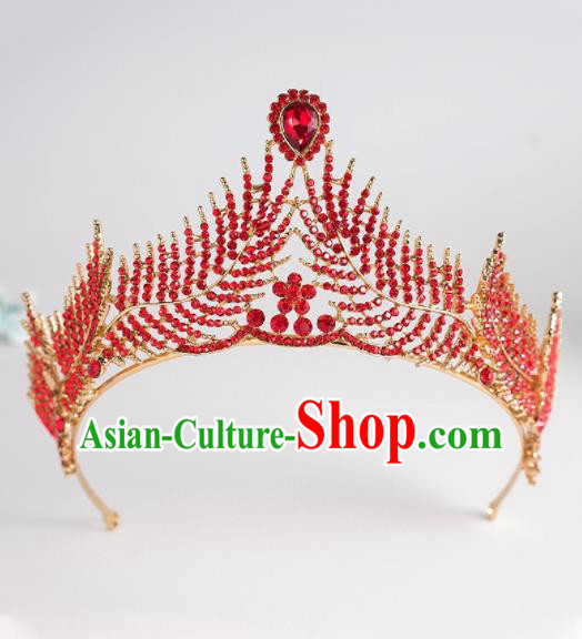Handmade Wedding Hair Accessories Princess Red Crystal Royal Crown for Women