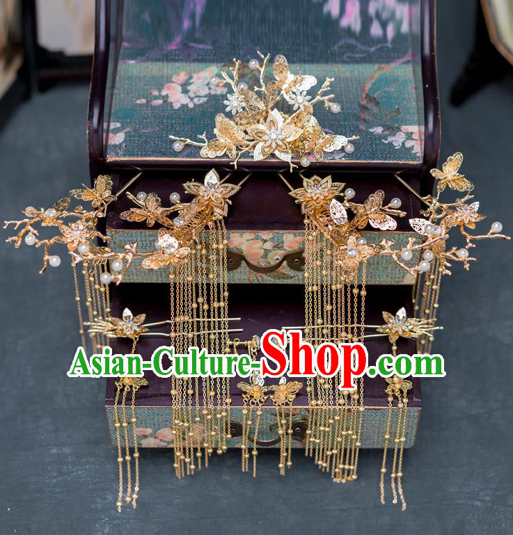 Chinese Ancient Queen Hair Accessories Golden Hair Comb Traditional Hanfu Hairpins for Women