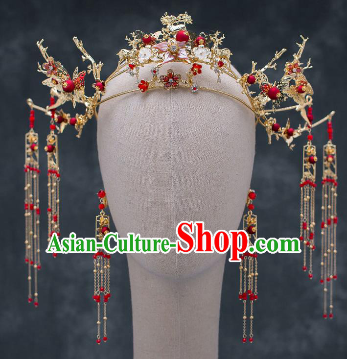 Chinese Ancient Wedding Tassel Phoenix Coronet Traditional Bride Palace Hair Accessories for Women