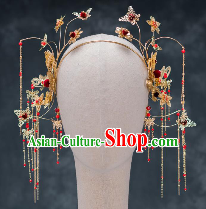 Chinese Ancient Wedding Butterfly Tassel Hair Clasp Hairpins Traditional Bride Palace Hair Accessories for Women
