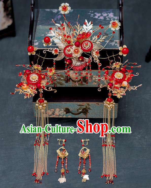 Chinese Ancient Wedding Agate Hairpins Traditional Bride Palace Hair Accessories for Women