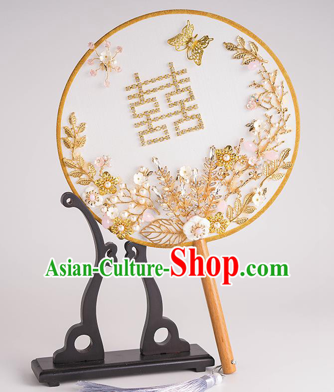 Chinese Traditional Wedding Round Fans Classical Ancient Bride Palace Fans for Women