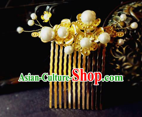 Chinese Ancient Hair Accessories Classical Golden Hair Comb Traditional Palace Hanfu Hairpins for Women