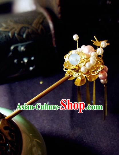 Chinese Ancient Hair Accessories Palace Pearls Peony Hair Clip Traditional Hanfu Classical Hairpins for Women