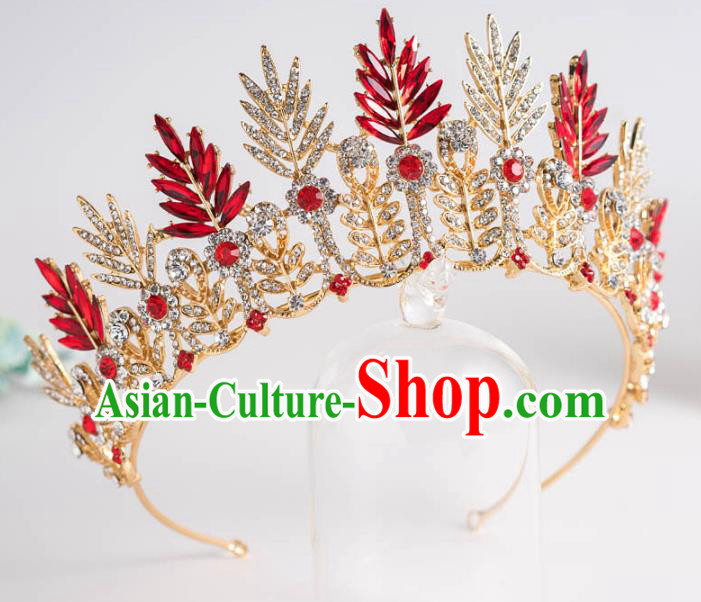Handmade Wedding Bride Hair Accessories Baroque Princess Red Zircon Royal Crown for Women