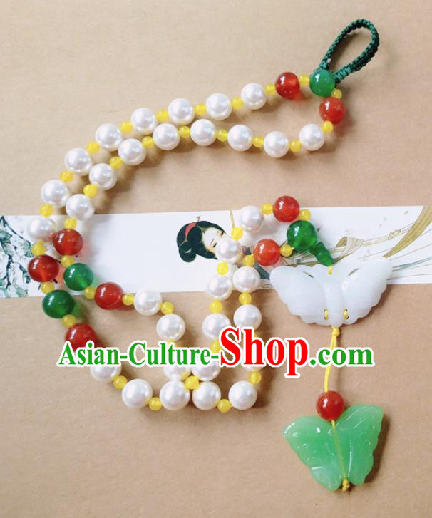 Chinese Ancient Bride Hanfu Jewelry Accessories Tassel Pendant Traditional Palace Jade Butterfly Brooch for Women
