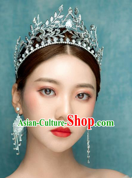 Handmade Wedding Bride Hair Accessories Baroque Luxury Zircon Leaf Royal Crown for Women