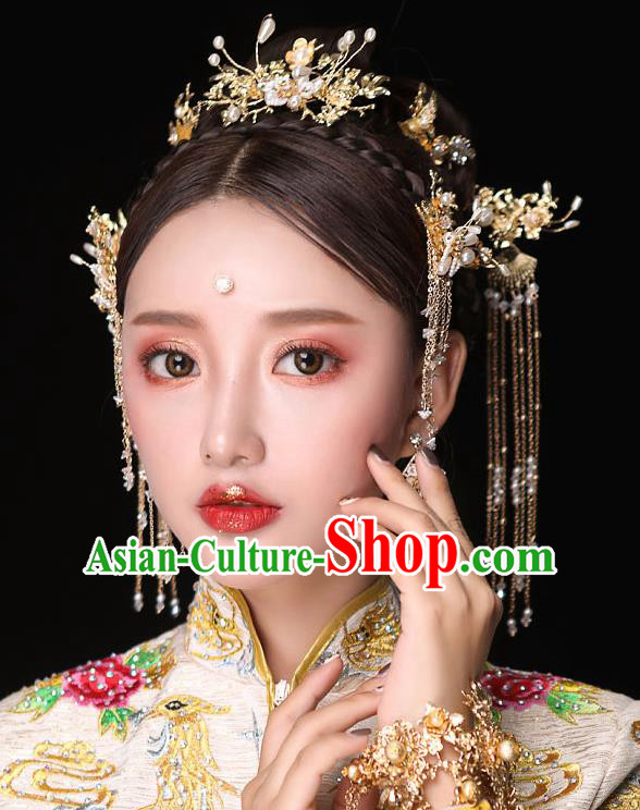 Chinese Ancient Bride Hair Accessories Traditional Wedding Tassel Hair Clip Hanfu Hairpins for Women