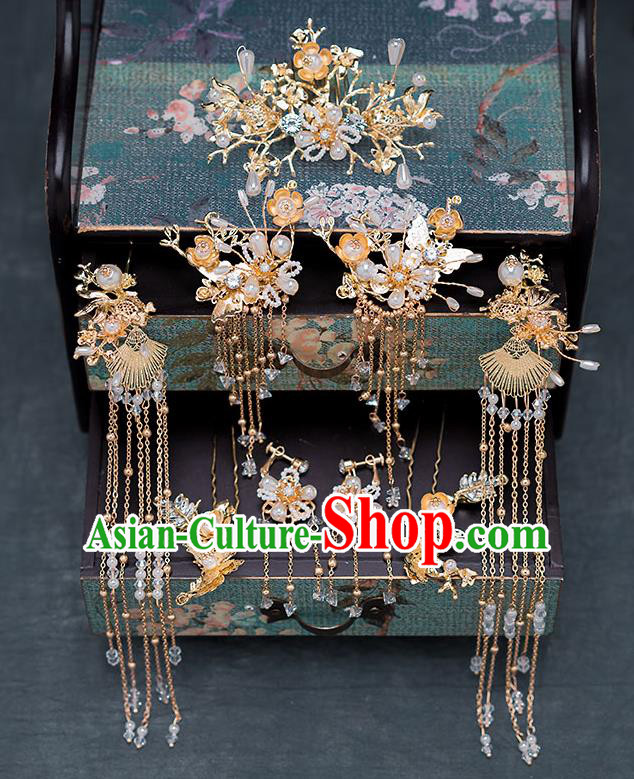 Chinese Ancient Bride Hair Accessories Traditional Wedding Tassel Hair Clip Hanfu Hairpins for Women