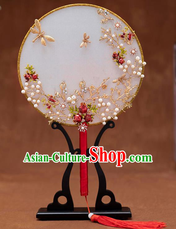 Chinese Ancient Bride Round Fans Traditional Wedding Classical Palace Fans for Women
