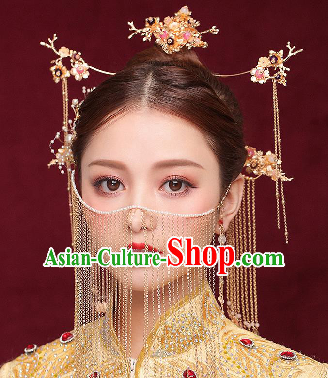 Chinese Ancient Bride Tassel Step Shake Traditional Wedding Hair Accessories Hanfu Hairpins for Women