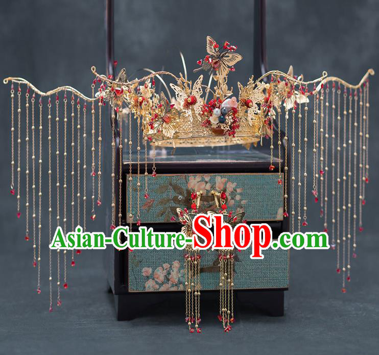 Chinese Ancient Bride Wedding Tassel Phoenix Coronet Traditional Hair Accessories for Women