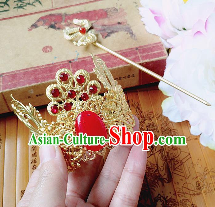 Chinese Ancient Prince Hair Accessories Palace Traditional Hanfu Dragon Hair Crown Hairpins for Men