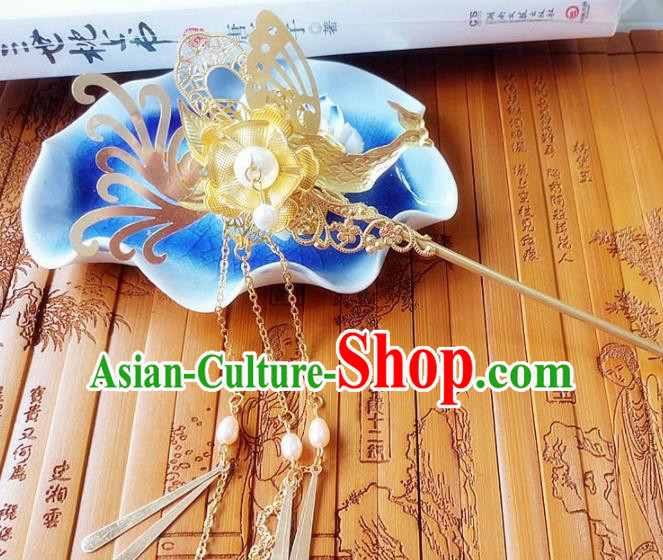 Chinese Ancient Princess Hair Accessories Traditional Hanfu Phoenix Tassel Hairpins for Women